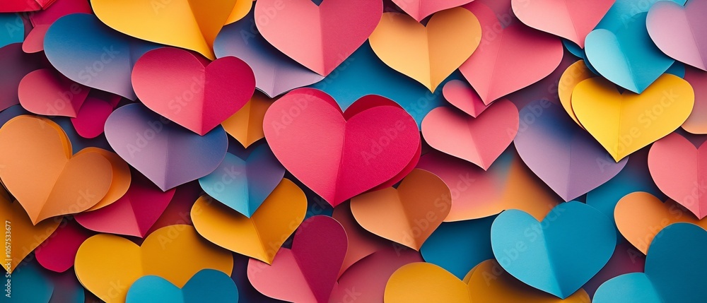Aufkleber colorful hearts in various sizes arranged in a playful pattern, creating a cheerful and vibrant atmo