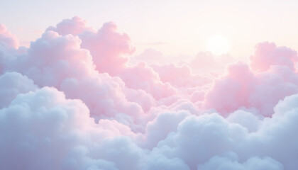 Fototapeta premium Downy bed clouds illuminated by soft sunlight create dreamy celestial backgrounds that you just want to write on.