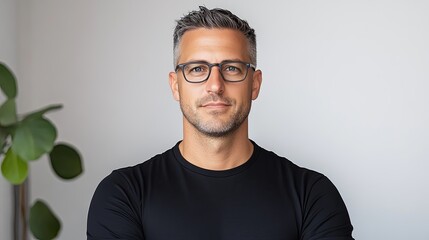 Professional Portrait of Confident man in Minimalistic Settings with Bright Backgrounds, Ideal for Business and Corporate Use
