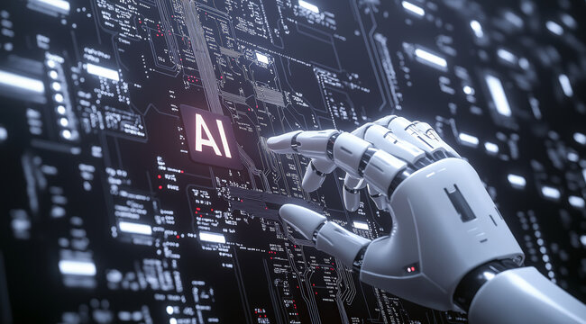 AI Artificial intelligence cyber. Futuristic AI abstract design, intricate circuitry pattern. AI Robot face, virtual human, virtual character, digital clone, machine learning. Realistic photo