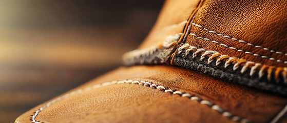 A closeup view of a vintage leather graduation cap highlighting detailed stitching and rich sepia tones