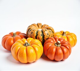 pumpkins different vegetables on white background