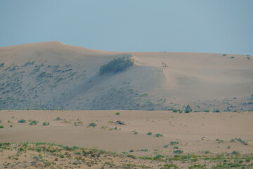 View of a sandy plateau surrounded by forest and mountains