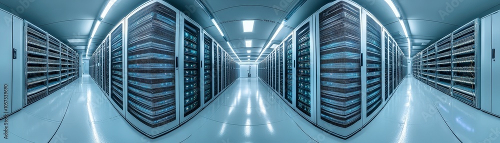 Poster futuristic data center with high-tech servers and infrastructure