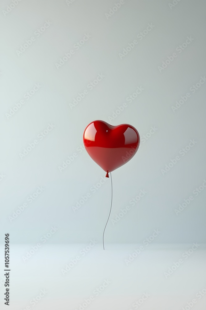 Aufkleber Front-angle view of a red heart balloon, floating against a plain background, creating a minimalistic Valentine s theme, 4K resolution