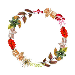 Ghirlanda d'autunno, illustrazione ad acquerello isolata