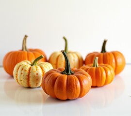 pumpkins different vegetables on white background