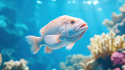 Fototapeta premium Shiny Silver Fish Swimming in Crystal Clear Water