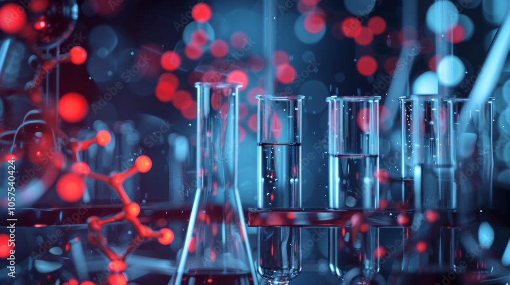 Aufkleber laboratory test tubes with molecular structure and bokeh