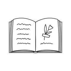 Open magic botanical book with flower. Vector hand drawn illustration.