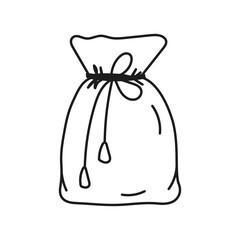 Tied canvas bag. Vector hand drawn illustration.