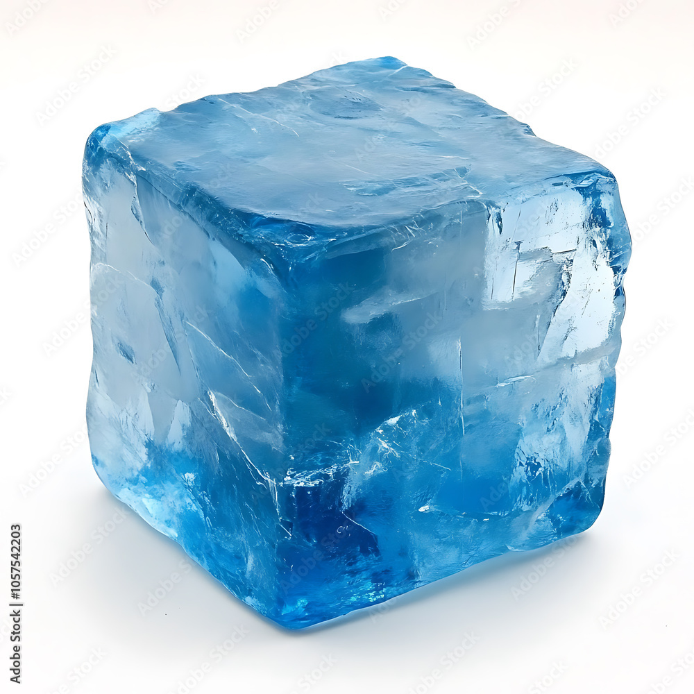 Poster cube of blue ice isolated on a white background