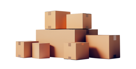 group of Several closed cardboard boxes PNG on transparent background generative ai