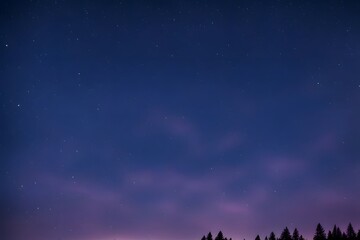 Deep blue evening sky filled with stars a touch of purple haze and faint wisps of clouds, AI Generated