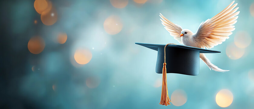 Ethereal graduation a celestial celebration with glowing wings and academic triumph