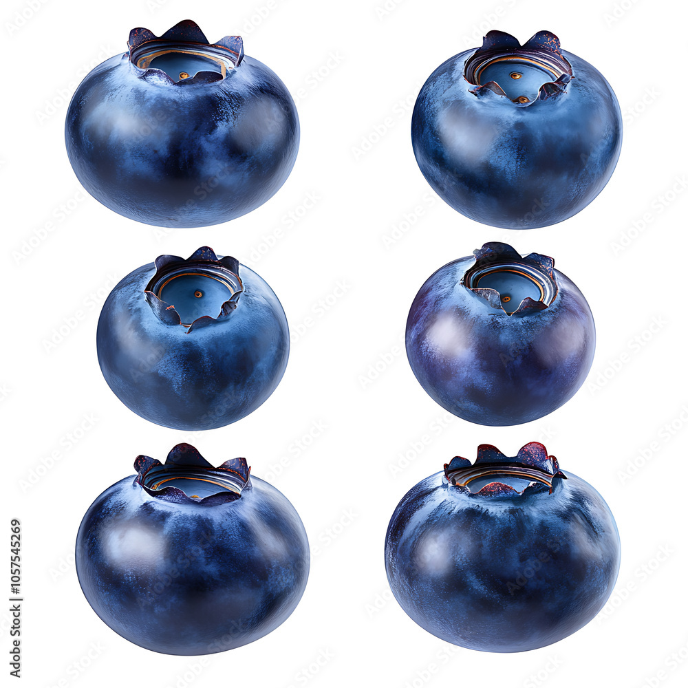 Poster set of blueberry berry isolated on white with clipping path