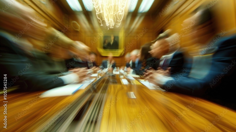 Poster a vague glimpse of a board meeting in session with indistinguishable faces and expressions.