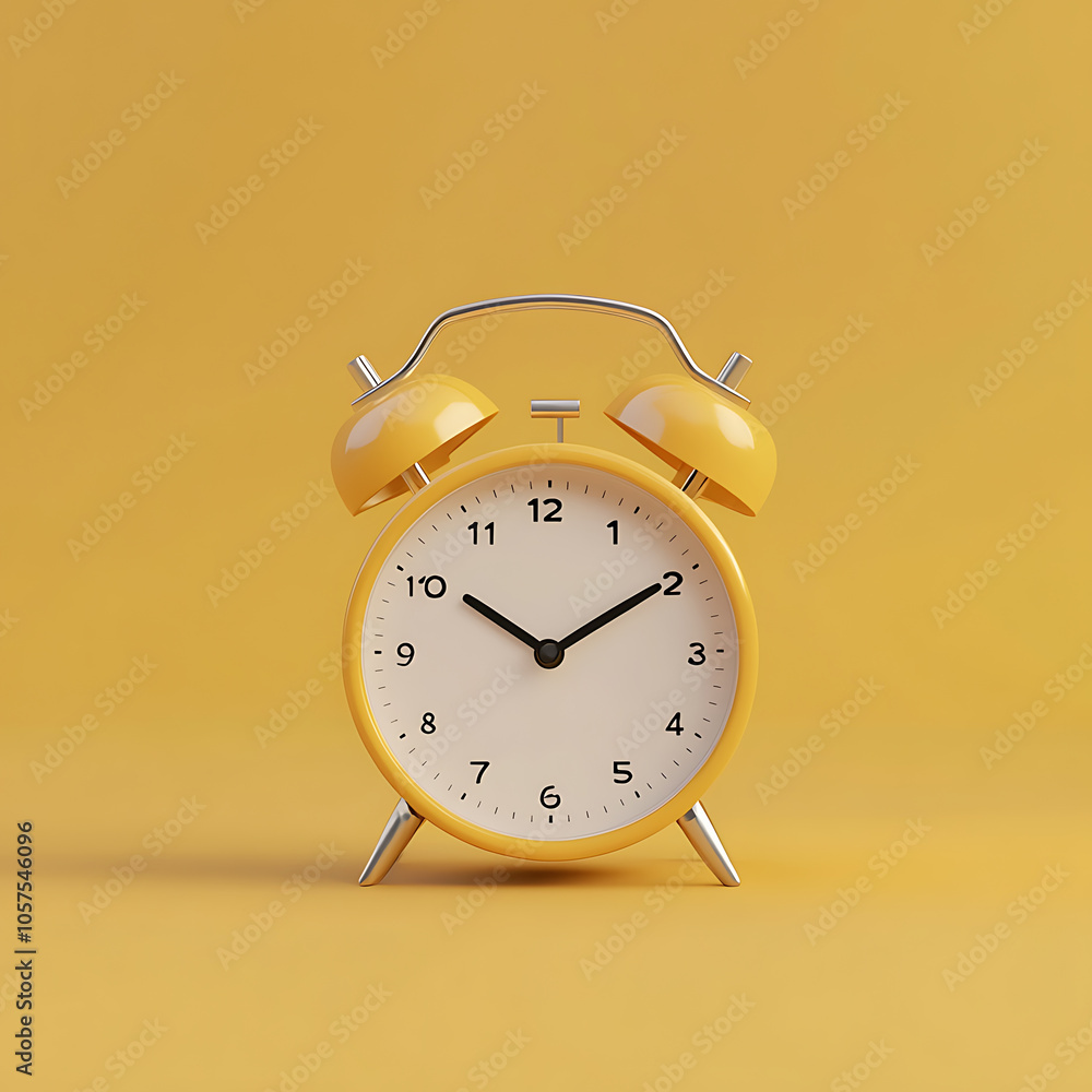 Poster alarm clock on yellow background 3d rendering