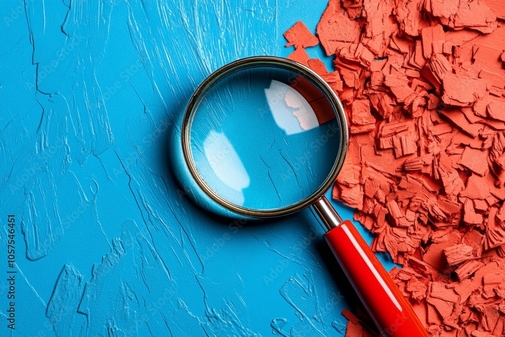 Poster 2d illustration of a magnifying glass over a clue on a white background, capturing the simplicity an