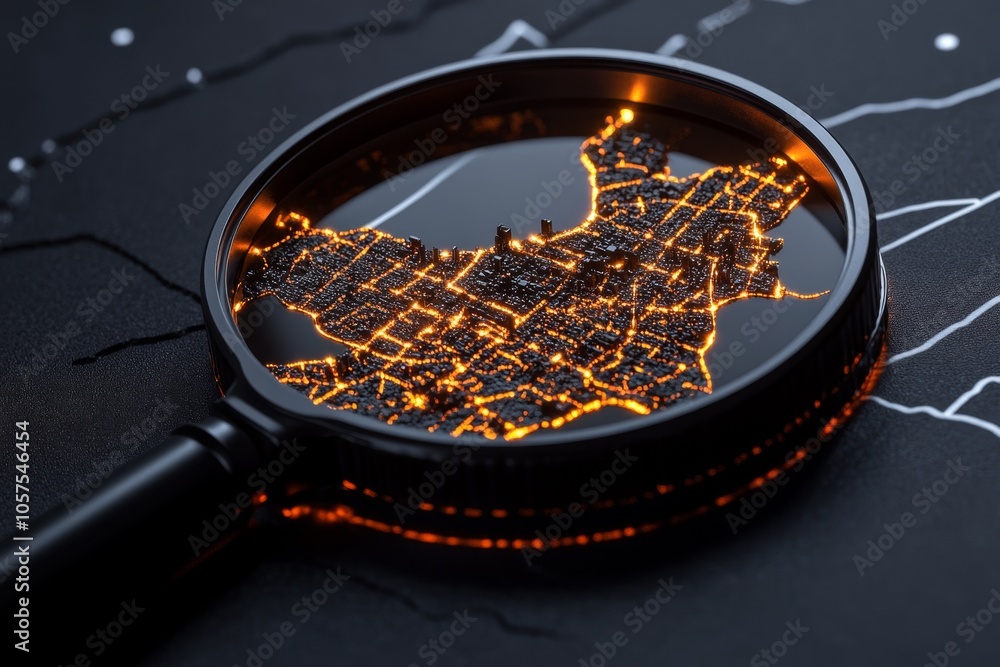 Poster 2d illustration of a magnifying glass over a clue on a white background, capturing the simplicity an