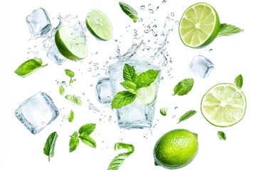 Mojito ingredients isolated on white background.