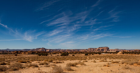 An endless landscape of rock and sand in Hegra near Al ula in Saudi Arabia