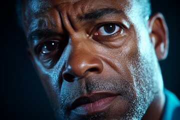 Close-up of a suspectâ€™s eyes shifting nervously, with tense lighting capturing the unease and suspicion in their expression, symbolizing intensity and mystery