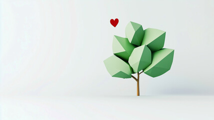 A polygonal tree shape and heart icon , Art of origami paper and recycle material concept, can use for any project item template , vector art and illustration. Generative AI.