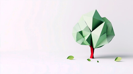 A polygonal tree shape and heart icon , Art of origami paper and recycle material concept, can use for any project item template , vector art and illustration. Generative AI.