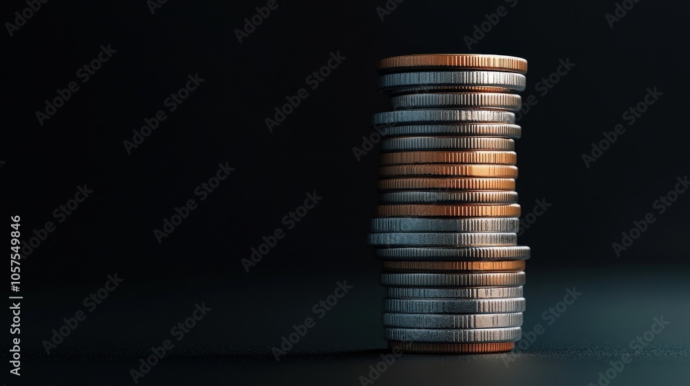 Poster a close-up look at stacked coins a symbol of wealth and investment strategies