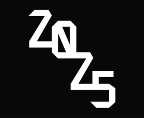 Happy New Year 2025 Abstract Black And White Typography Numbers Design Vector Illustration