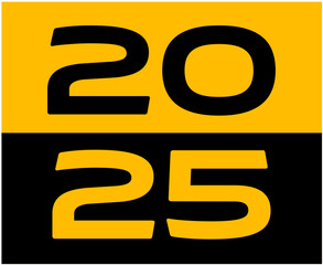 2025 Happy New Year Abstract Yellow And Black Typography Numbers Design Vector Illustration