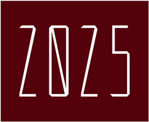 2025 Happy New Year Abstract Maroon And White Typography Numbers Design Vector Illustration