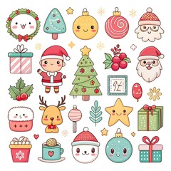 Christmas Ornaments with Santa Claus, Reindeer, and Snowman element collection 