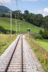 Fototapeta premium Bulle-Montbovon chemin de fer, train fondue à la Gruyère