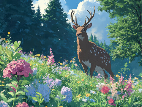 Magical Wolpertinger in Sunlit Forest Setting