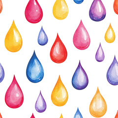 Hand painted watercolor rain drops seamless pattern isolated on white