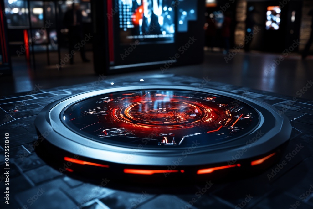 Poster futuristic crime lab with holographic screens showing evidence and analysis, capturing the advanced 