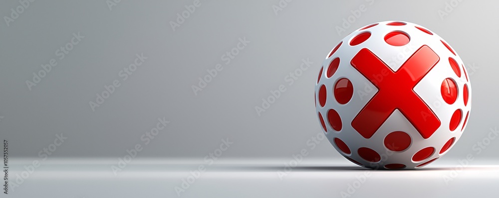 Poster red x symbol on white sphere with dotted texture abstract 3d render