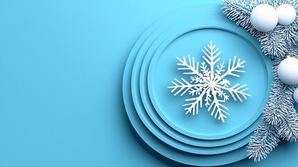 Fototapeta premium Blue Christmas Background with Snowflake Fir Branches and Ornaments