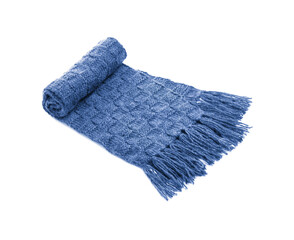 Blue warm scarf on a white background
