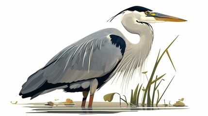 Fototapeta premium A Grey Heron Standing in Shallow Water