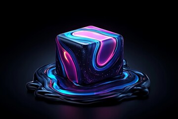 Melted, flowing colors from a digital cube, with neon lighting and liquid effects symbolizing a futuristic take on melting, symbolizing modernity and transformation