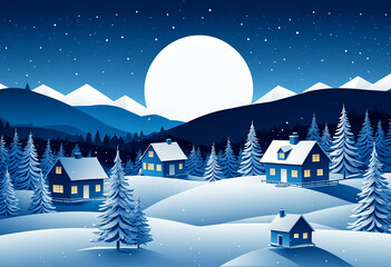 Fototapeta premium Christmas fairytale landscape in blue colors