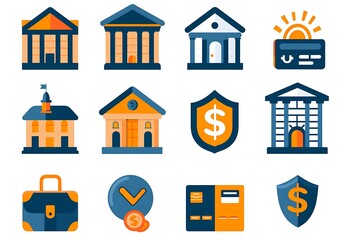 Set of business and finance icons in flat style. Vector illustration.
