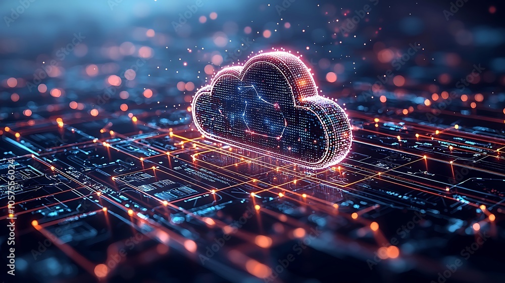 Aufkleber cloud network concept visualization in digital environment