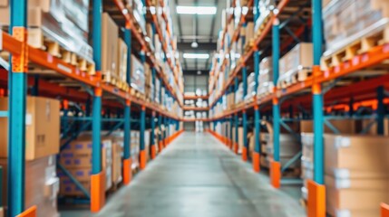 Dynamic warehouse management, a digital interface showcases productivity icons, vibrant colors enhance the scene, ample copy space invites engagement, immersive depth creates a cohesive view.