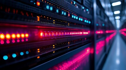 Fototapeta premium Modern Data Center with Colorful LED Lights