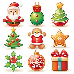 Christmas Ornaments with Santa Claus, Reindeer, and Snowman element collection 