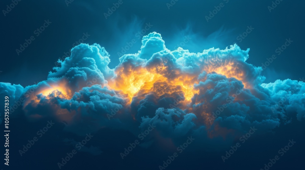 Aufkleber bright neon yellow lights highlight the contours of a thick cloud formation, creating a luminous eff
